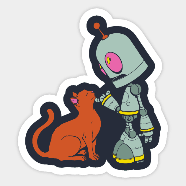 The Robot Met A Cat Sticker by JIMBOT